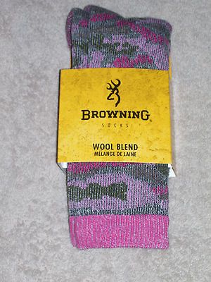 BROWNING SOCKS   CAMO WOOL BLEND   #9064   MEDIUM   GRAY/PINK   FITS 9