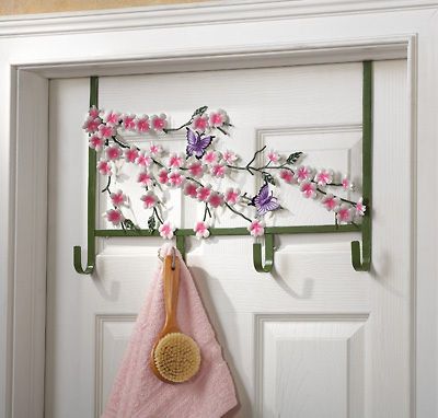 CHERRY BLOSSOM BATHROOM OVER THE DOOR METAL TOWEL HOLDER RACK NEW