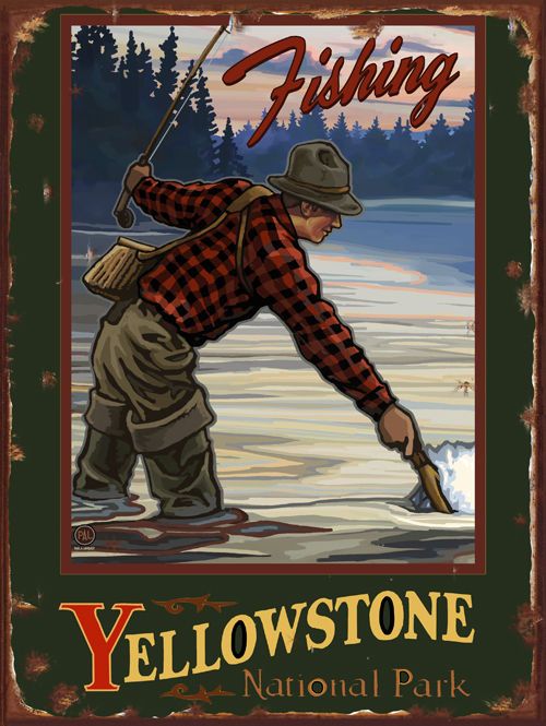 Fish Yellowstone National Park Metal Sign, Retro Painting, Den