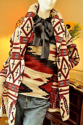 POLO RALPH LAUREN INDIAN PRINT BEACON WOOL SILK CARDIGAN JACKET Sz L