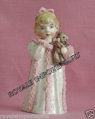 Dresden Irish Porcelain Becky Little Girl Pink Holding Bear NIB