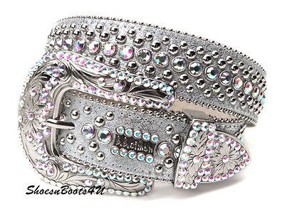 bb simon L 36 SWAROVSKI AB CRYSTAL STUDDED SILVER BUCKLE BELT B B $