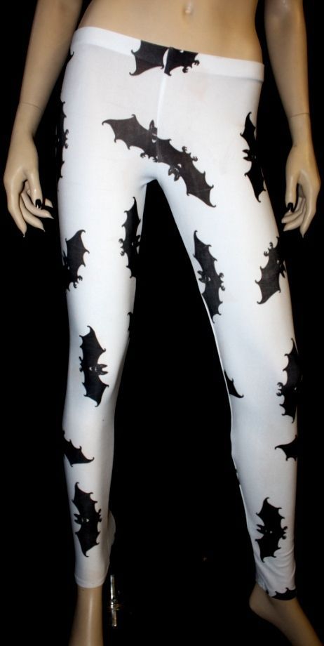 HALLOWEEN BATS WITCH BAT WHITE LEGGINGS GOTHIC