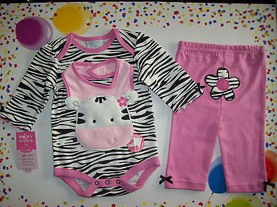 Bon Bebe Outfit 3pc Set Bodysuit/Bib/P ants Flower Design Sz S M L