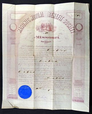 1878 MASONIC MUTUAL BENEFIT SOCIETY CERTIFICATE OF MEMBERSHIP MO 134