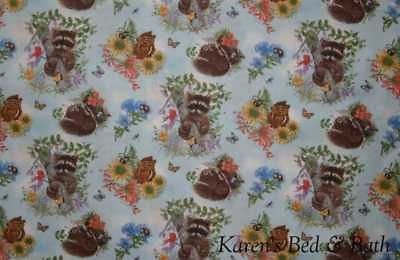 Animals Raccoon Squirrel Blue Cabin Meadow Spring Blue Curtain Valance