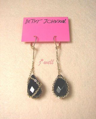 Betsey Johnson Black *CLOUD STONE* Dangled Pierced Earrings *Love Gift