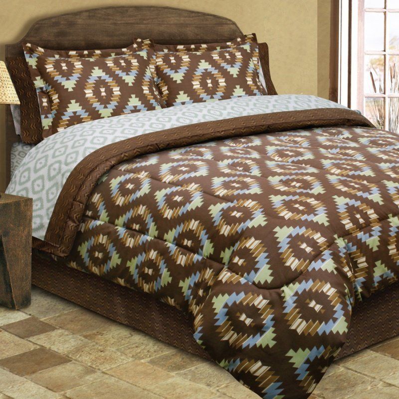 8pc SOUTHWEST AZTEC CABIN LODGE COMFORTER SHEET BEDDING SET QUEEN SIZE