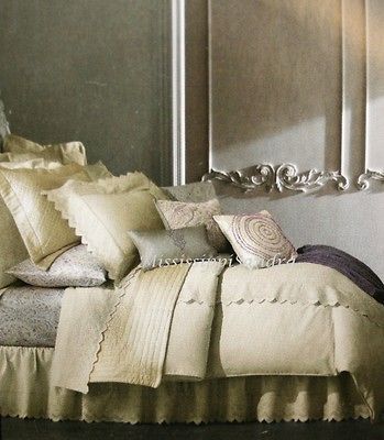 Campagne Metallique Lace QUEEN Duvet Cover Solid Beige Cream