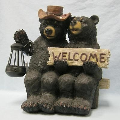 So Happy Together 2 Bears Holding Solar Lantern Figurine