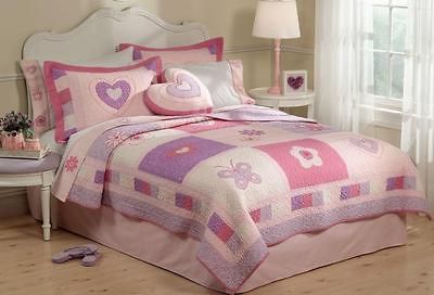 PC Spring Hearts Full/Queen Quilt & Shams Butterfly Butterflies Pink