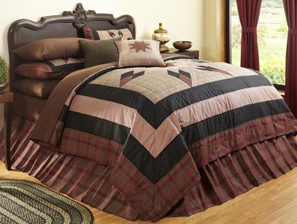 Country Primitive Big Sky Quilt Bedding 8 Point Starburst Burgundy