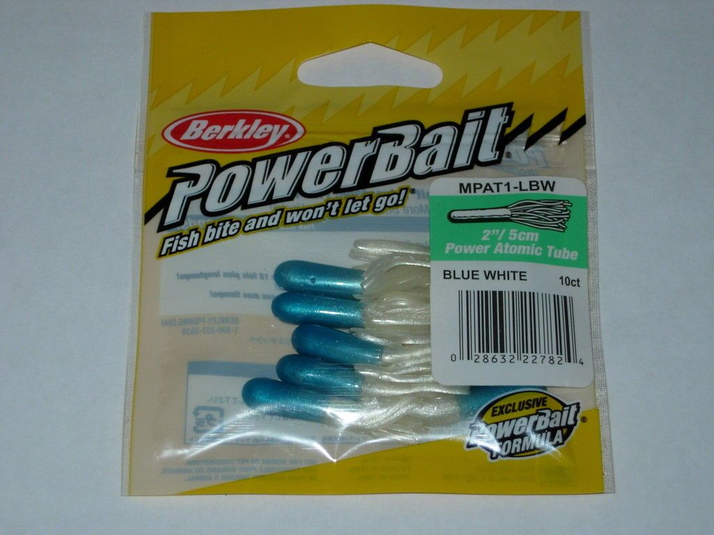 BERKLEY POWERBAIT ATOMIC TUBE BLUE WHITE 2 Soft Baits