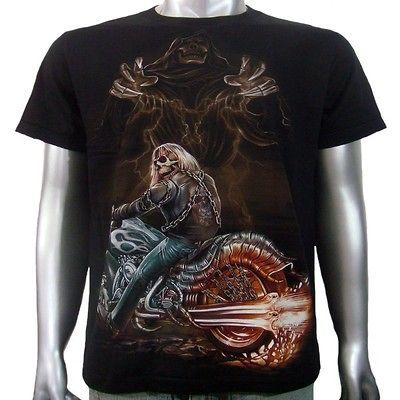 Reaper Skull Fat Chopper Engine Motorcycle Biker Tattoo Mens Boys T