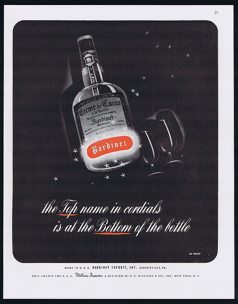 1946 Bardinet Creme De Cacao Cordial Liqueur Bottle Ad