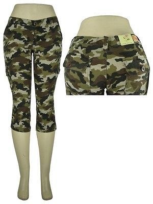 SEXY camouflage SKINNY CAMO CARGO CAPRI PANTS stretch low rise NEW 5