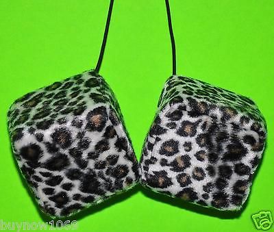 FUZZY CAR DICE LEOPARD beige AUTO ACCESSORY NEW CUTE ANIMAL PRINT DICE