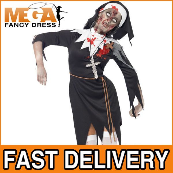 Zombie Nun Bloody Sister Mary Halloween Ladies Fancy Dress Costume 8