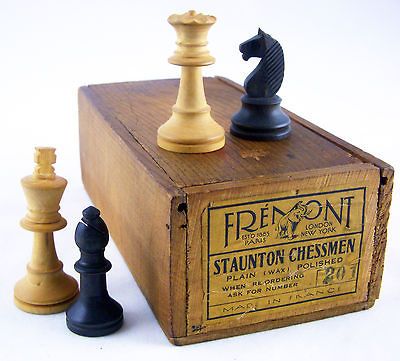 NICE FREMONT STAUNTON CHESSMAN, BOXWOOD, in Original Wooden Box, MADE