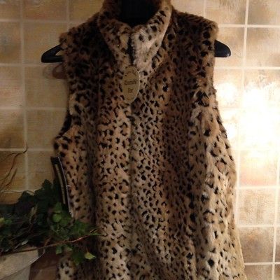 NWT Kristen Blake Reversible Faux Fur Vest Ladies S Small New Tan