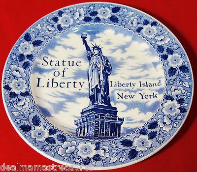 Blue White Porcelain Statue Liberty Island NY Collect Plate