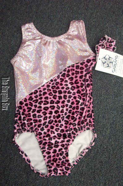 NWT*Child Large Pink Leopard Velvet Hologram Foil Top Gymnastics