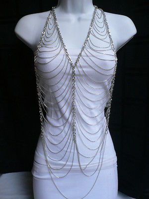 SILVER ARMOR SPECIAL METAL DRESS BODY CHAIN JEWELRY TRENDY NECKLACE