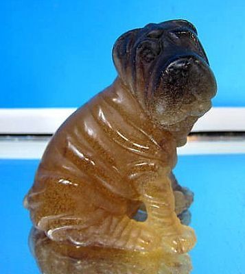 VINTAGE DAUM FRANCE PATE DE VERRE AMBER SHAR PEI SHARPEI DOG CHIEN