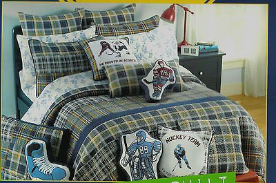 BOY ZONE Boys 4 PC FULL / QUEEN QUILT & SHAM SET SET * HOCKEY