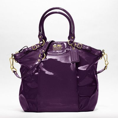 NWT COACH 18627 Madison Patent Leather Lindsey Satchel Bag Purse Plum