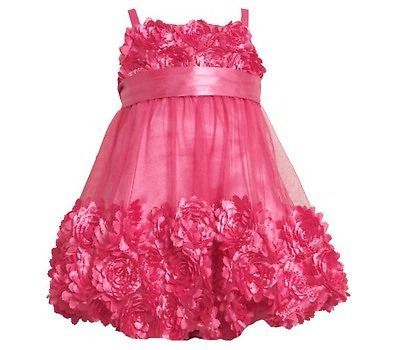 Bonnie Jean Infant Girls NWT Easter Fuchsia Petals Rosette Babydoll