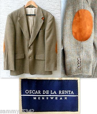 MENS OSCAR DE LA RENTA JACKET 100% WOOL TWEED W/LEATHER ELBOW PATCH