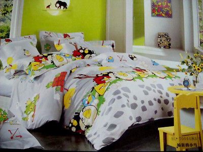 Grey Angry Looking Little Birds Queen Bed Quilt Cover Set ***