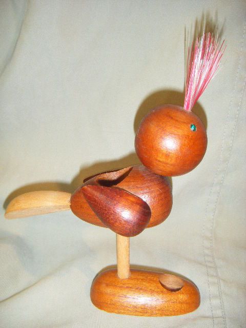 DENMARK DANISH MODERN MID CENTURY BIRD TEAK WOOD & CRYSTAL EYES