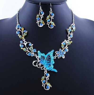 Acrylic Rhinestone Necklace Earring Set Wedding Party Brand New