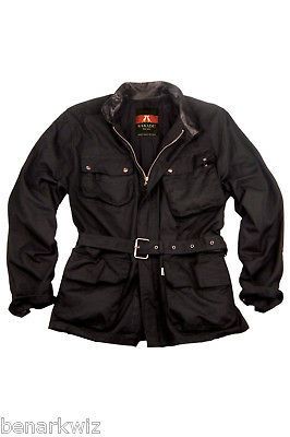 Kakadu Mens Nelson Jacket Oilskin Canvas belted black rain proof