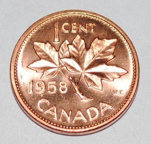1958 1 Cent Canada Copper Nice Uncirculated