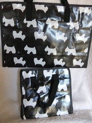 X2 CUTE SCOTTIE DOG BAG SET TOTE SHOPPER TRAVEL WESTIE SCOTTISH