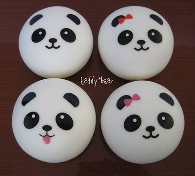JUMBO Panda Bun Lot Pink Bow, Red Bow, Silly w/ Tongue, & Boy SQUISHY
