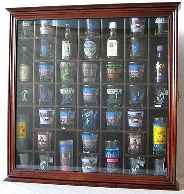 Display Case Holder Cabinet Shadow Box, w/ Glass Door, Solid Wood