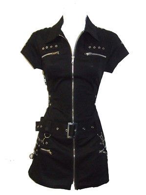 Black Punk Bondage Dress Chains Zips Gothic Buckles Straps Kera Goth