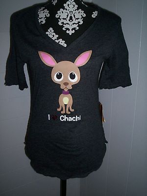 Womens PAUL FRANK I Love Chachi Gray T Shirt Sz. S NWT