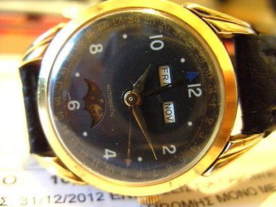 AUTOMATIC MOONPHASE TRIPLE CALENDAR MENS WRISTWATCH FANCY LUGS