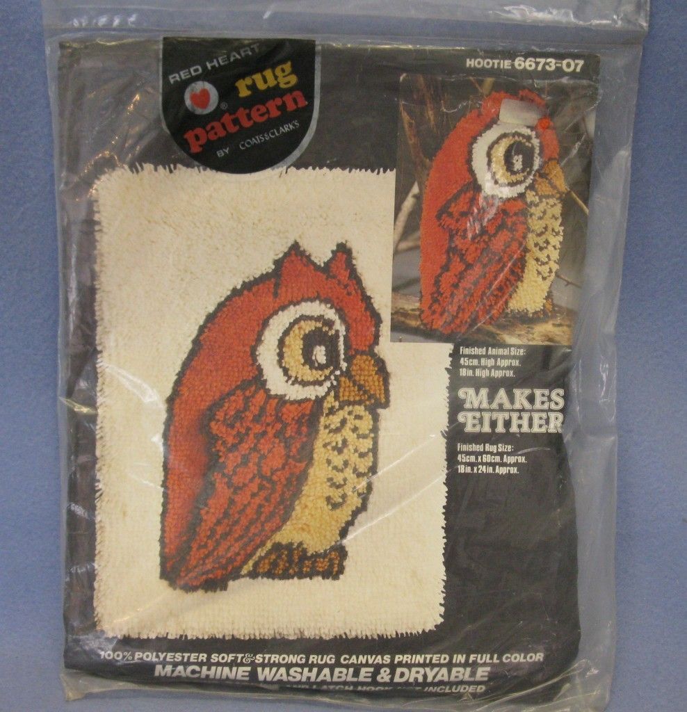 Vintage Red Heart Latch Hook Rug Pattern, Canvas, Hootie