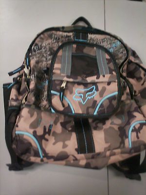 New Fox Racing Girls Blue Green Camo Camouflage Backpack Book School