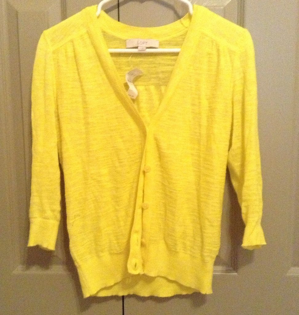 NWT loft canary yellow 3/4 slv v neck cardigan sm