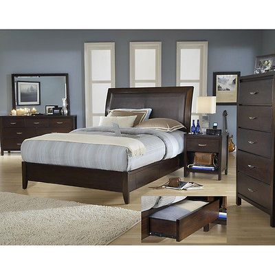 Back California King size 4 Drawer Wood Storage Bed   Cal King