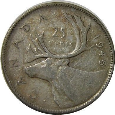 elf Canada 25 Cents 1945 George VI World War II Caribou