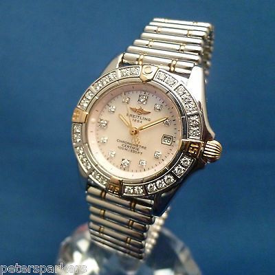 & GOLD BREITLING WINDRIDER CALLISTO DIAMOND SET QUARTZ WRISTWATCH