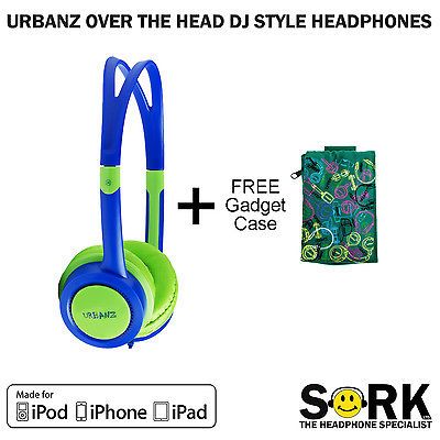 Childrens Kids DJ Style Headphones Green + FREE iPod Phone Camera Case